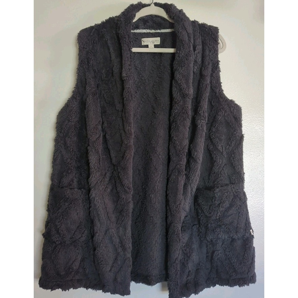 Koolaburra By Ugg‎ L Open Cozy Sherpa Sweater Vest Pockets Diamond Pattern